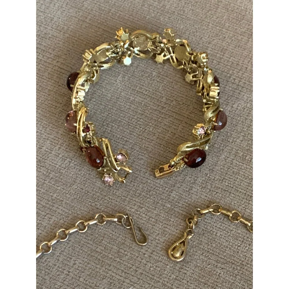 Vintage Coro Necklace, Bracelet & Earrings Set, Saphirine Cabochons, Adolph Kat